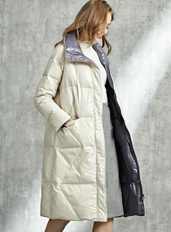 Color-blocked Reversible Straight Down Coat