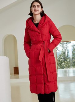 Pure Color Hooded Long Puffer Coat