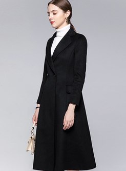 Notched High Waisted A Line Wool Peacoat