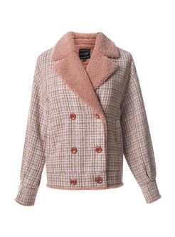 Pink Fleece Patchwork Plaid Short Coat