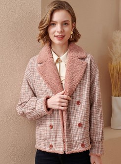 Pink Fleece Patchwork Plaid Short Coat