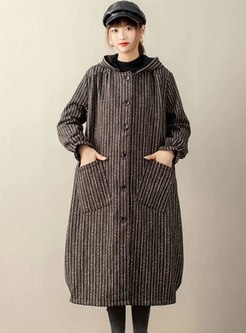 Plus Size Hooded Striped Long Coat