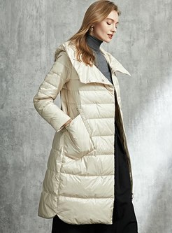 Hooded Knee-length Straight Puffer Coat