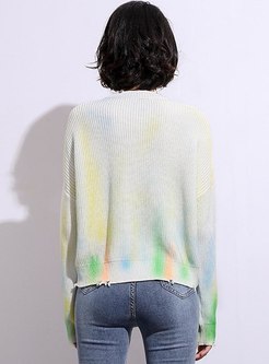 Pullover Tie Dye Crew Neck Ripped Sweater