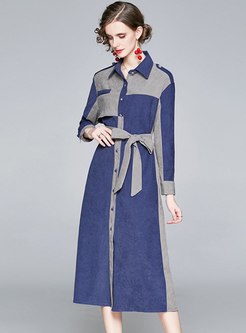 Color-blocked Patchwork A Line Midi Dress