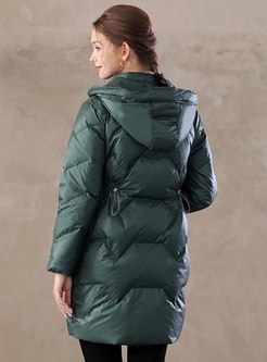 Hooded Shiny Mid-length Down Coat