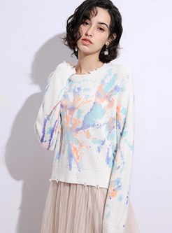 Pullover Tie Dye Ripped Loose Sweater