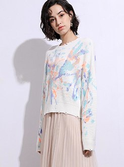 Pullover Tie Dye Ripped Loose Sweater