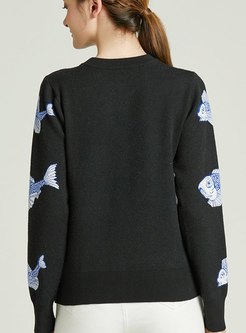 Crew Neck Embroidered Pullover Sweater