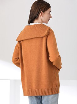V-neck Solid Pullover Sweater With Pockets