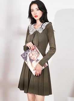 Openwork Lace Patchwork A Line Knitted Dress
