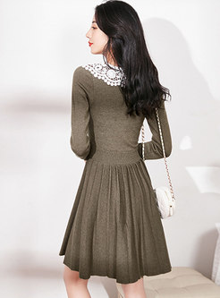 Openwork Lace Patchwork A Line Knitted Dress