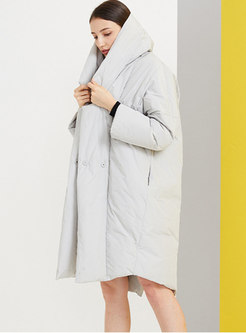 Notched Solid Straight Knee-length Down Coat