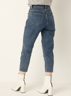 High Waisted Denim Pencil Cropped Pants