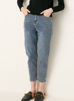 High Waisted Denim Pencil Cropped Pants