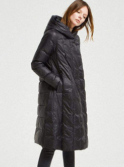 Solid Single-breasted Hooded Loose Down Coat