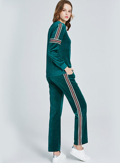 V-neck Color-blocked Striped Velvet Pajama Set