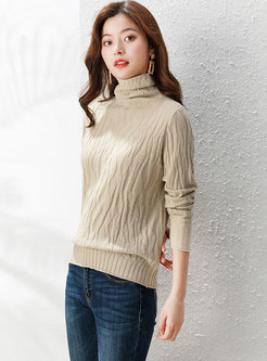 Turtleneck Pullover Slim Solid Sweater