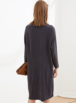 Turtleneck Knee-length Shift Sweater Dress