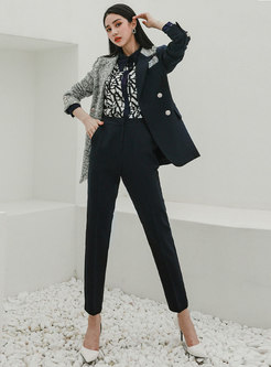 Work Notched Collar Fringed Pant Suits