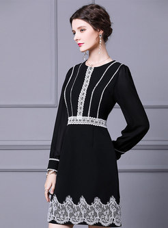 Black Lace Patchwork A Line Mini Dress
