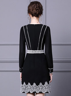 Black Lace Patchwork A Line Mini Dress