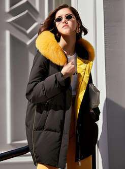 Hooded Straight Mid-length Duck Down Coat