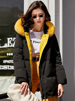 Hooded Straight Mid-length Duck Down Coat