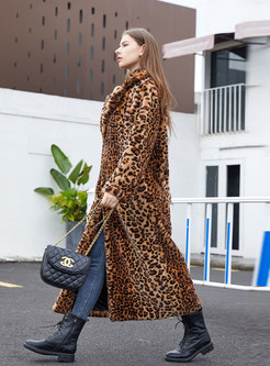 Leopard Straight Long Winter Faux Fur Coat