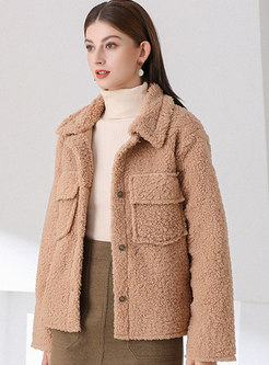 Turn Down Collar Fleece Straight Coat