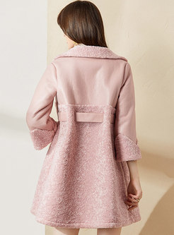 Pink Lapel A Line Mid-length Overcoat