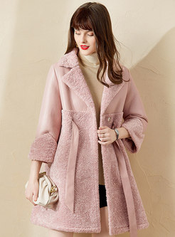 Pink Lapel A Line Mid-length Overcoat