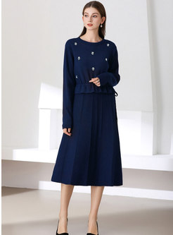 Long Sleeve Knitted A Line Midi Dress