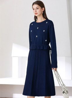 Long Sleeve Knitted A Line Midi Dress
