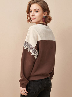 Crew Neck Pullover Color-blocked Sweater