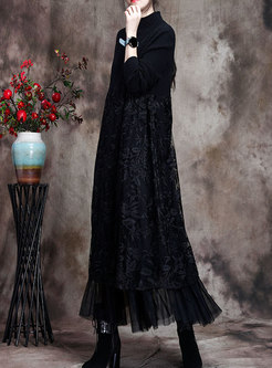 Lace Embroidered Patchwork Knitted Maxi Dress