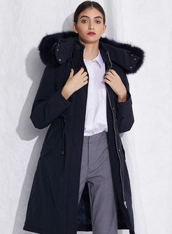 Removable Hooded Drawstring Straight Down Coat