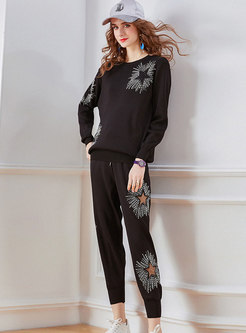Casual Pullover Hot Drilling Knitted Pant Suits