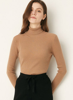 Turtleneck Pullover Ribbed Slim Sweater