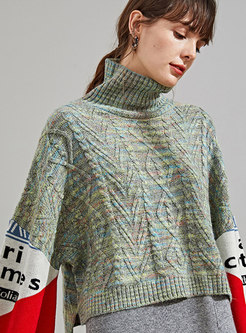 Letter Print Color-blocked Cropped Sweater