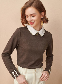 Color-blocked Lapel Pullover Slim Sweater