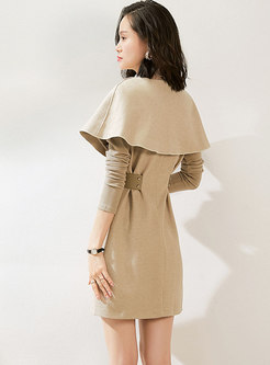 Long Sleeve A Line Mini Dress With Shawl