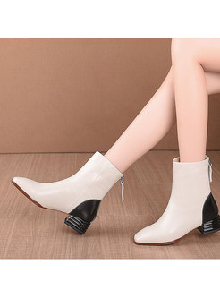 Color-blocked Square Toe Chunky Heel Boots