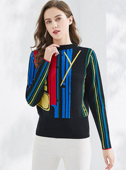 Color-blocked Geometric Print Sweater