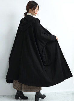 Hooded Bat Sleeve Long Plus Size Coat