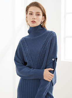 Turtleneck Pullover Openwork Cropped Sweater