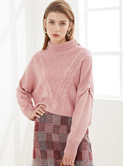 Turtleneck Pullover Openwork Cropped Sweater