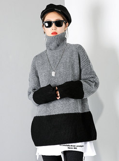 Turtleneck Color-blocked Patchwork Sweater