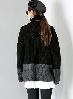 Turtleneck Color-blocked Patchwork Sweater