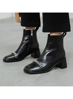 Square Toe Chain Patchwork Ankle Boots